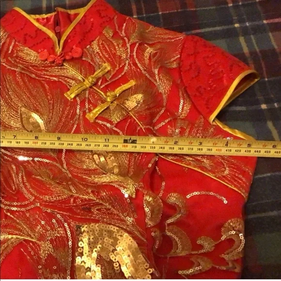 Chinese qipao dress red & gold sequin - Picture 4 of 6